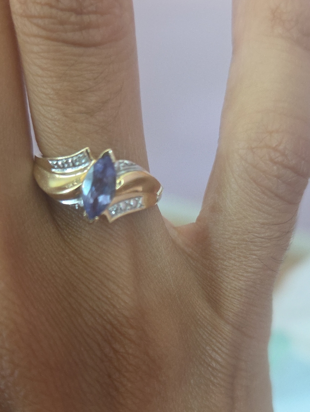 TANZANITE  Blue Stone 14 K GOLD Two-Tone Women's Ring